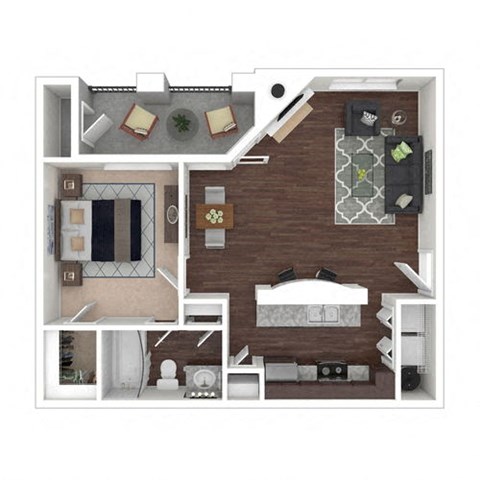 Floor plan for 1 bed, 1 bath, 728 sqft